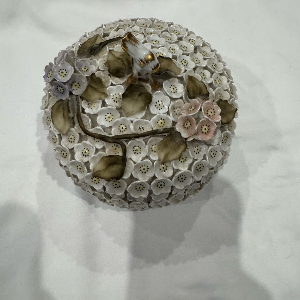 Meissen Floral Ceramic Box - White, Pink, Green